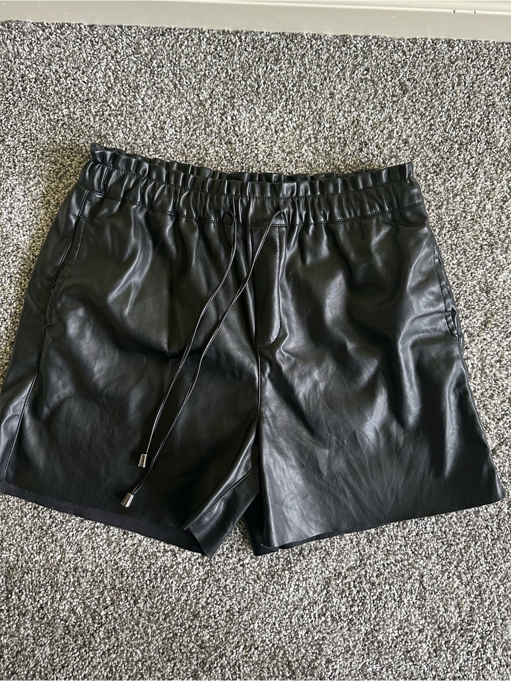 Black High-Waist Faux Leather Shorts